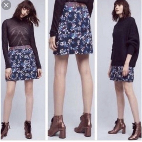 Anthropologie Maeve Women’s Blue Purple Printed Floral Jaccquard Mini Skirt - Picture 3 of 10